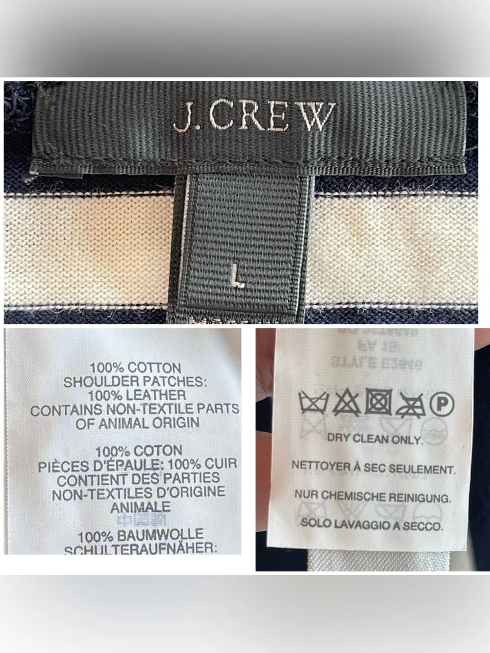 J.Crew size large striped cotton and leather top casual business stripes